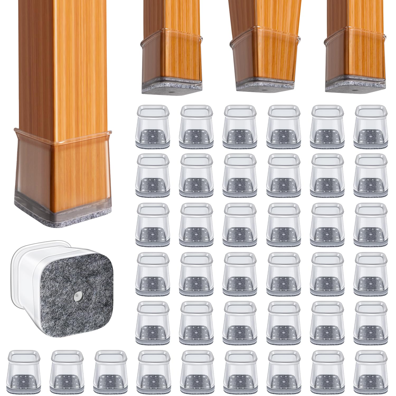 Chair Leg Floor Protectors - Silicone Felt Pads, Scratch-Proof & Noise-Free, Easy Smooth Moving