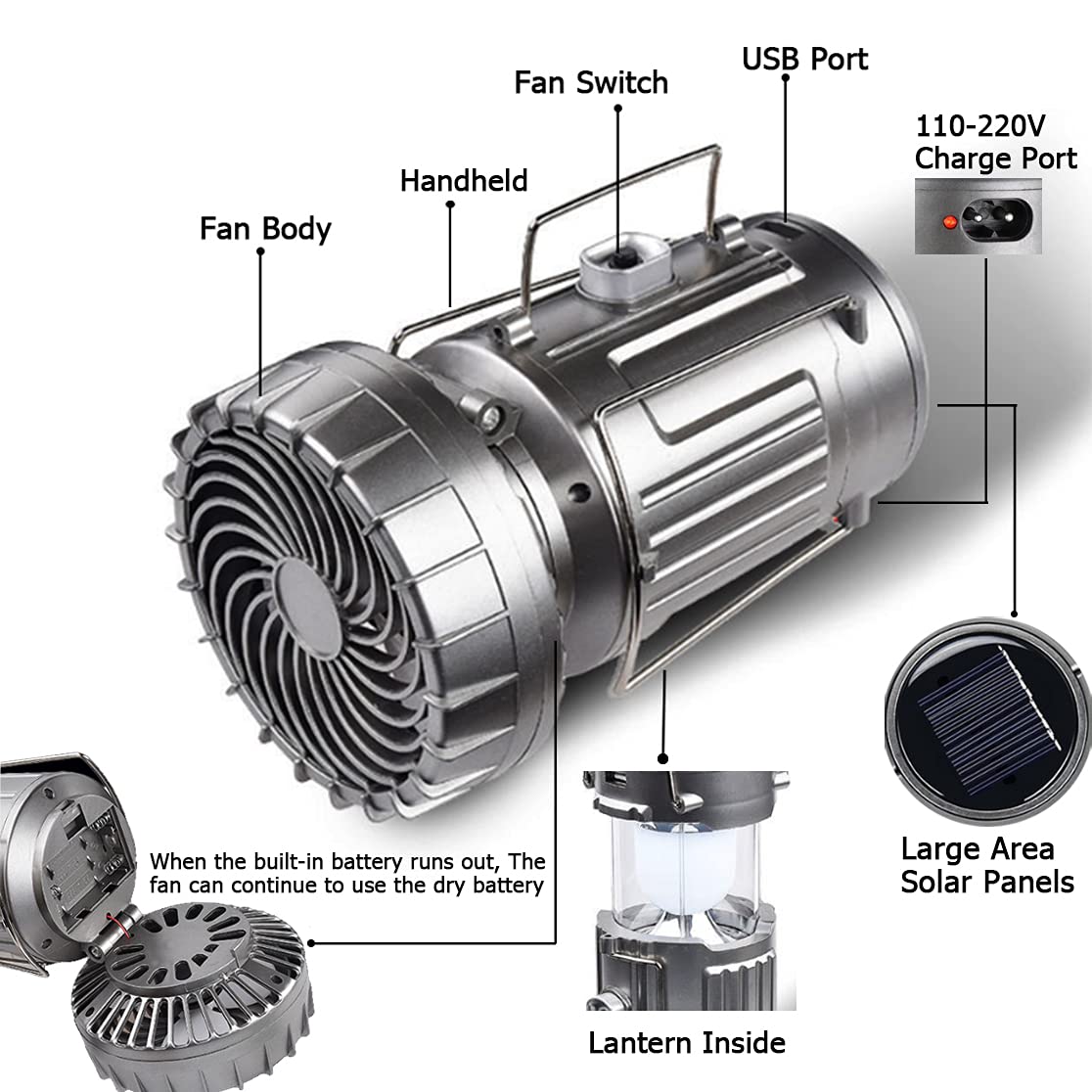 3 in 1 Solar Camping Lantern with Fan