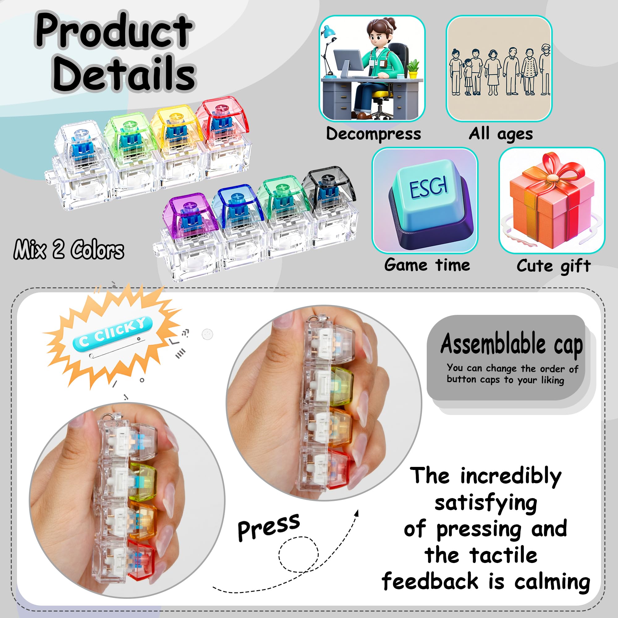 2 PCS Keyboard Fidget Toy