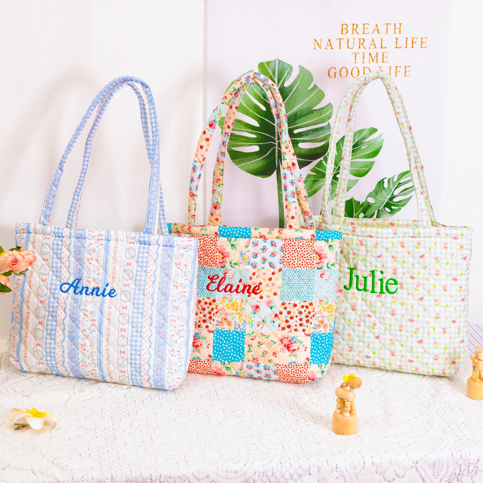 Personalized Quilted Soft  Floral Tote Bag-Embroidered Name
