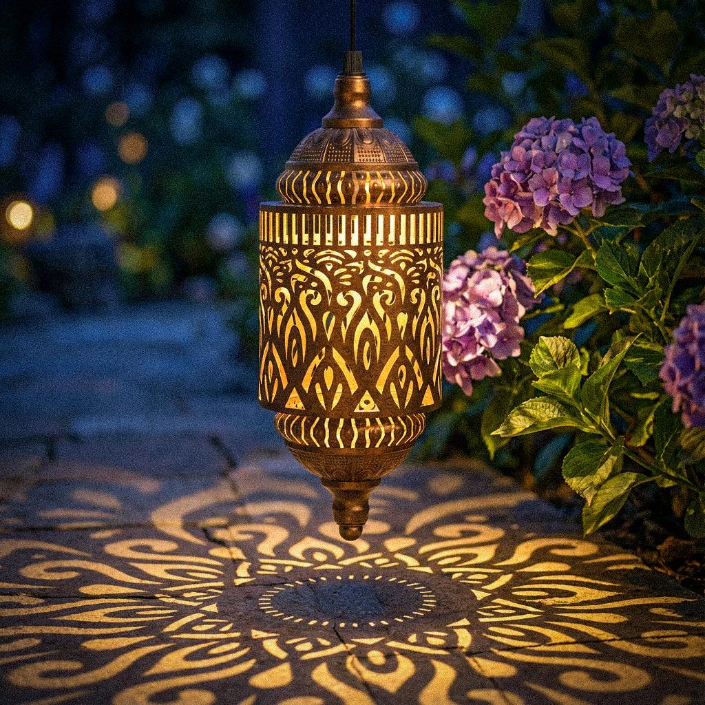 Hanging Solar Lantern for Outdoor Garden Decoration, Moroccan Style Blue Waterproof Plastic Solar Light