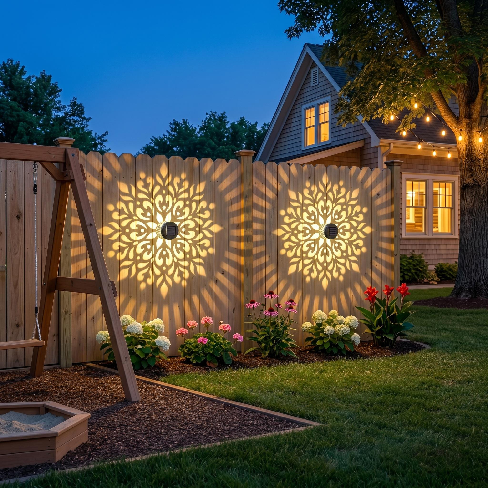 Solar Mandala Wall Light Outdoor Garden Fence Projector Lamp Patio Ambient Decor