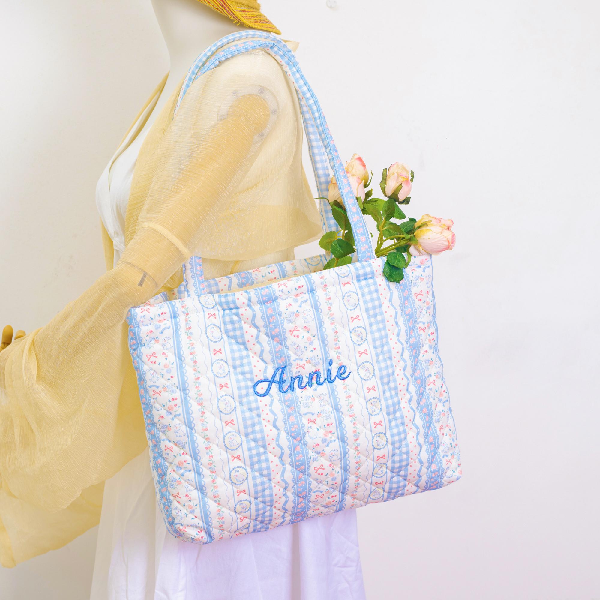 Personalized Quilted Soft  Floral Tote Bag-Embroidered Name