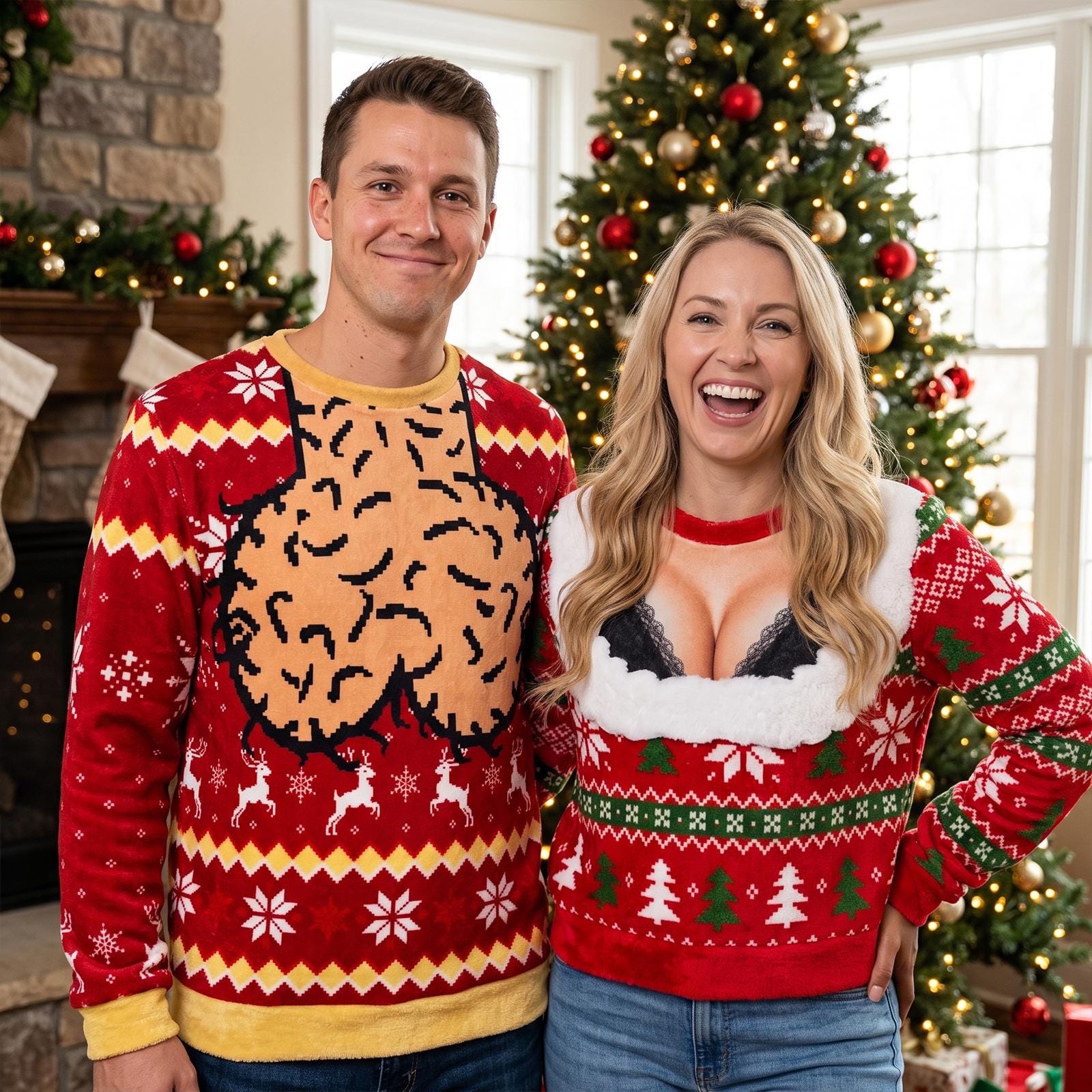 Meme Ugly Sweater,Funny Jingle Balls Christmas Ugly Sweater Women Chest Cleavage Ugly Sweater