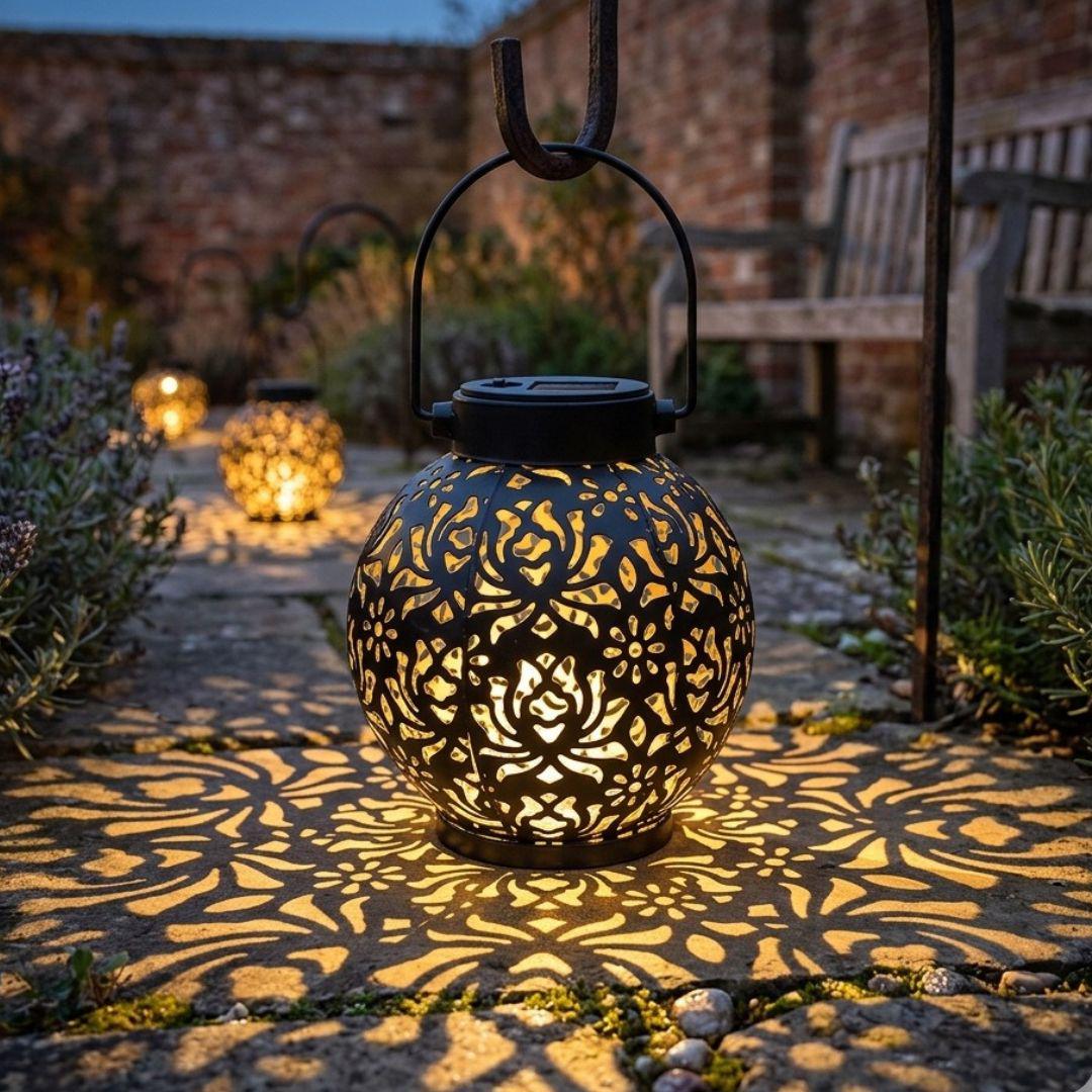 Hanging Solar Lantern for Outdoor Garden Decoration, Moroccan Style Blue Waterproof Plastic Solar Light
