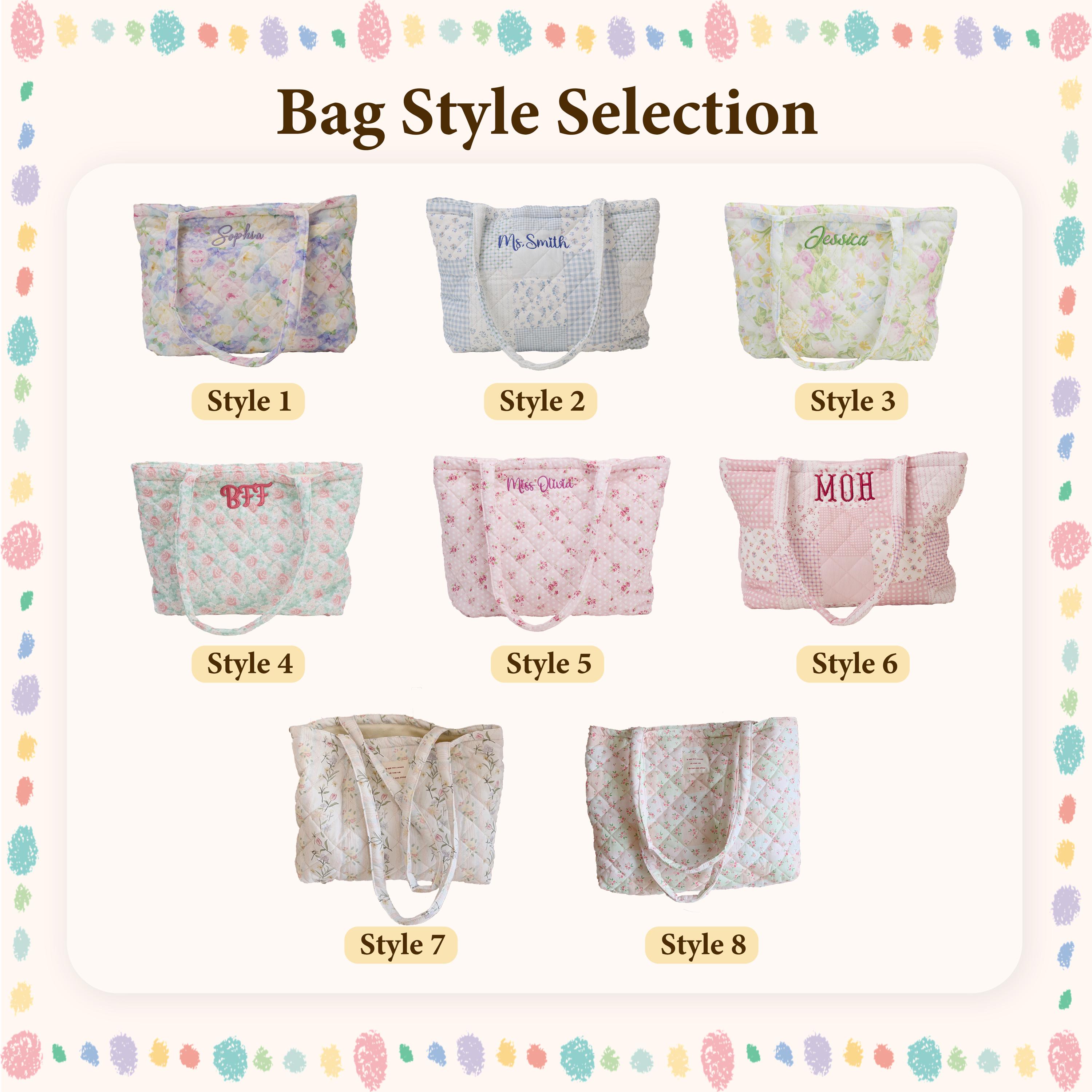 Personalized "Dream Garden" Series Quilted Tote Bag – Embroidered Name