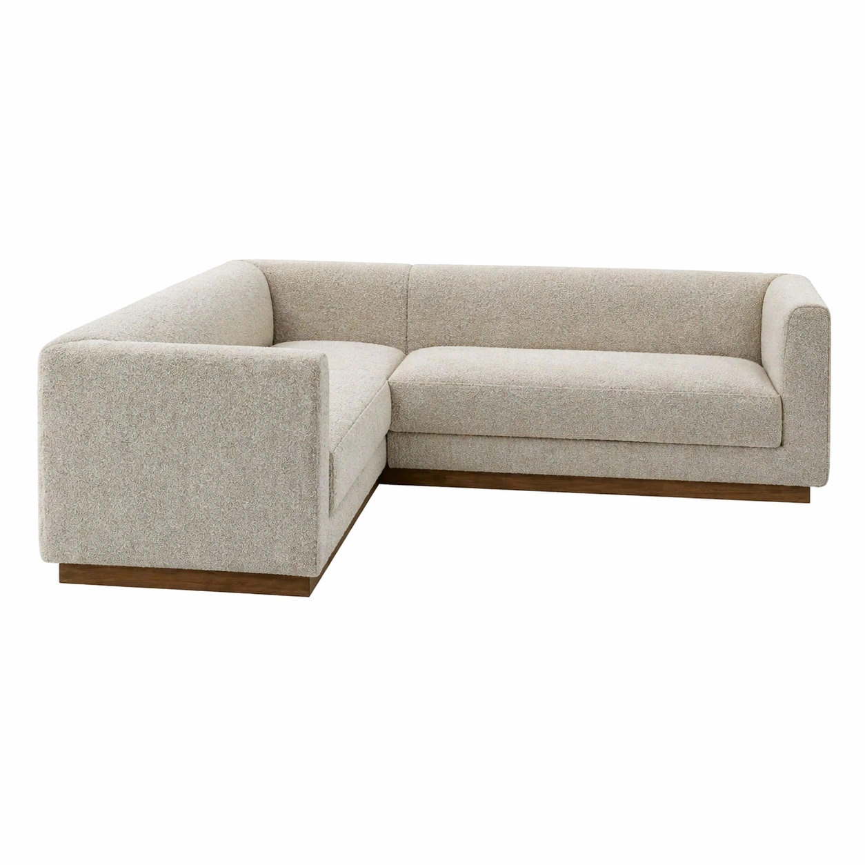 Sofá seccional de 2 piezas con brazo izquierdo en tono beige claro y base de madera-ordervoro