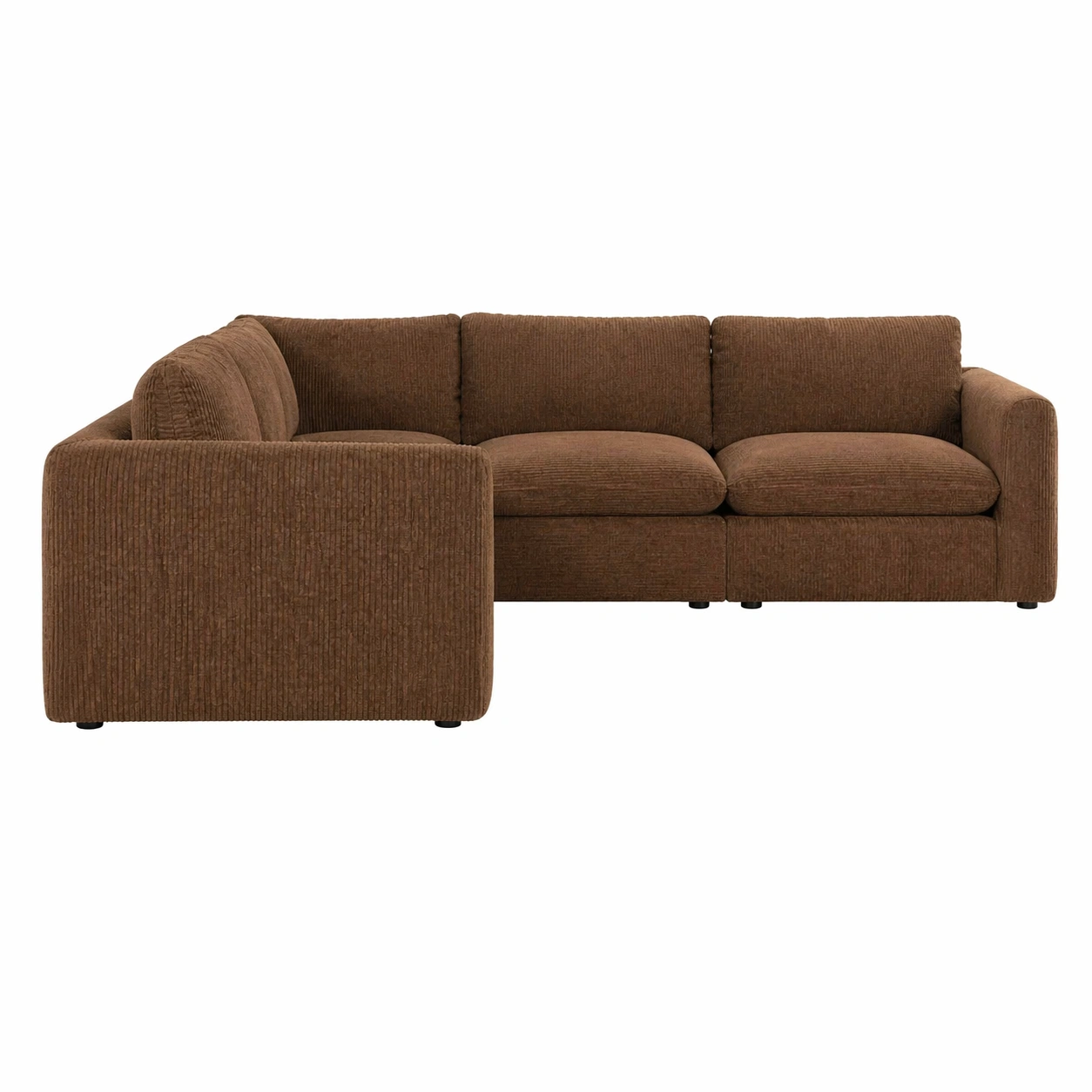 Sofá Seccional de 5 Piezas en Tela Marrón Chocolate con Dise?o Envolvente y Textura Acanalada-ordervoro