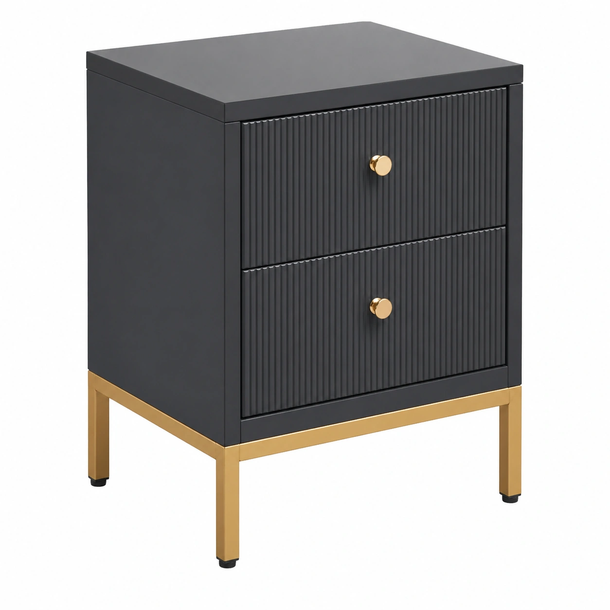 Mesita de Noche Moderna con 2 Cajones Texturizados y Patas Metálicas – Negro Mate-ordervoro