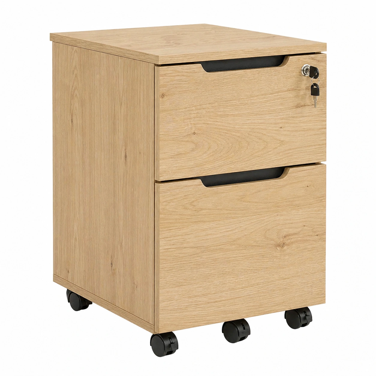Cajonera de oficina móvil con cerradura y ruedas en acabado roble natural-ordervoro