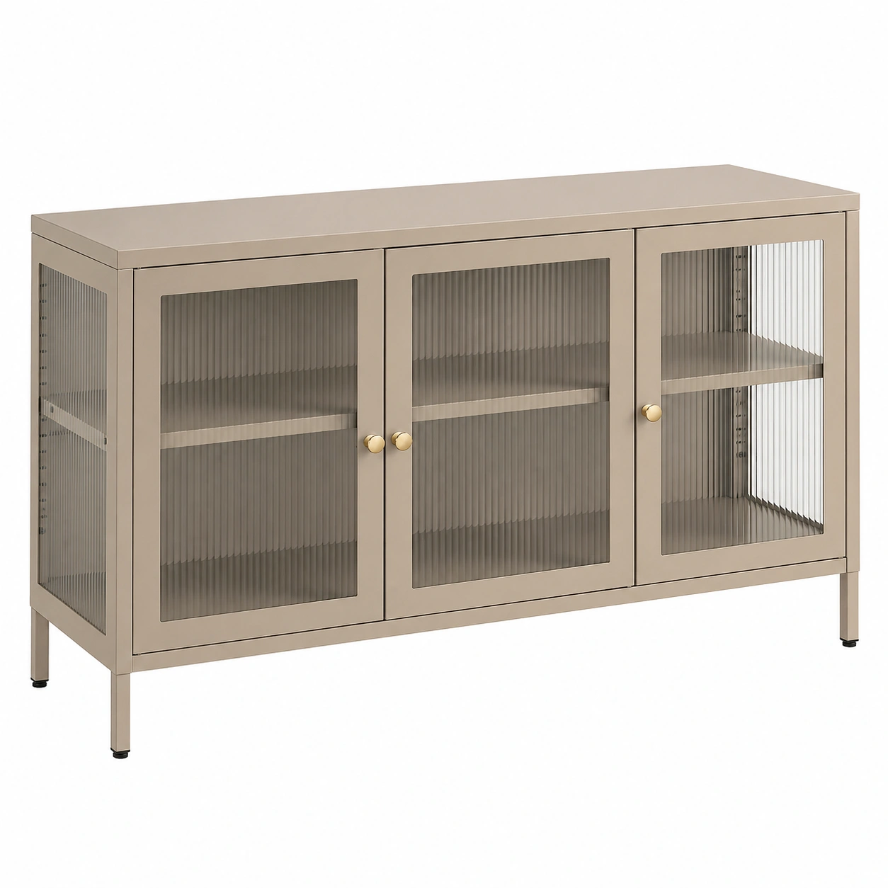 Aparador vitrina moderno de metal con puertas de vidrio acanalado 115 cm-ordervoro