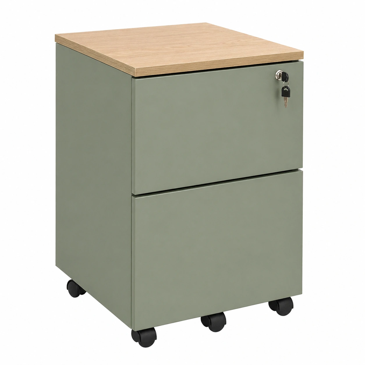 Cajonera de oficina móvil con cerradura y ruedas Verde oliva / Roble natural-ordervoro