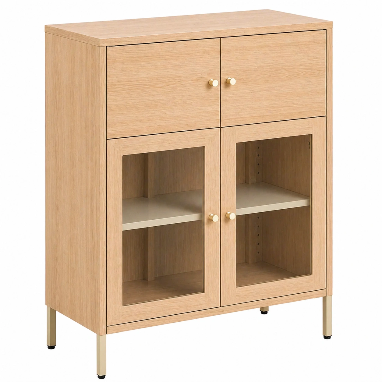 Aparador vitrina moderno de madera clara con puertas de vidrio y estilo nórdico compacto-ordervoro