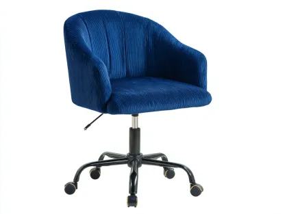 Silla de oficina de pana 63 x 66 x 88 cm - azul y negro - giratoria regulable en altura con ruedas - diseño envolvente para despacho y estudio-Noriiahaus
