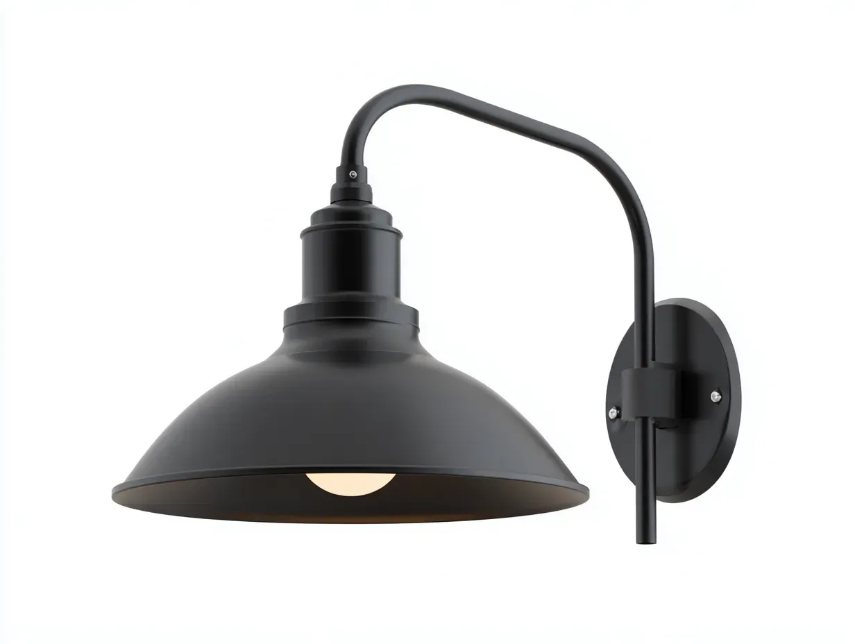 Aplique de pared exterior con brazo curvo de aluminio 36x28x30 cm - negro - pantalla amplia de inspiración industrial-Noriiahaus