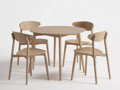 Conjunto de comedor redondo con 4 sillas de madera clara - mesa 120x120x75 cm - roble claro - para cocina y comedor - estilo escandinavo-Noriiahaus