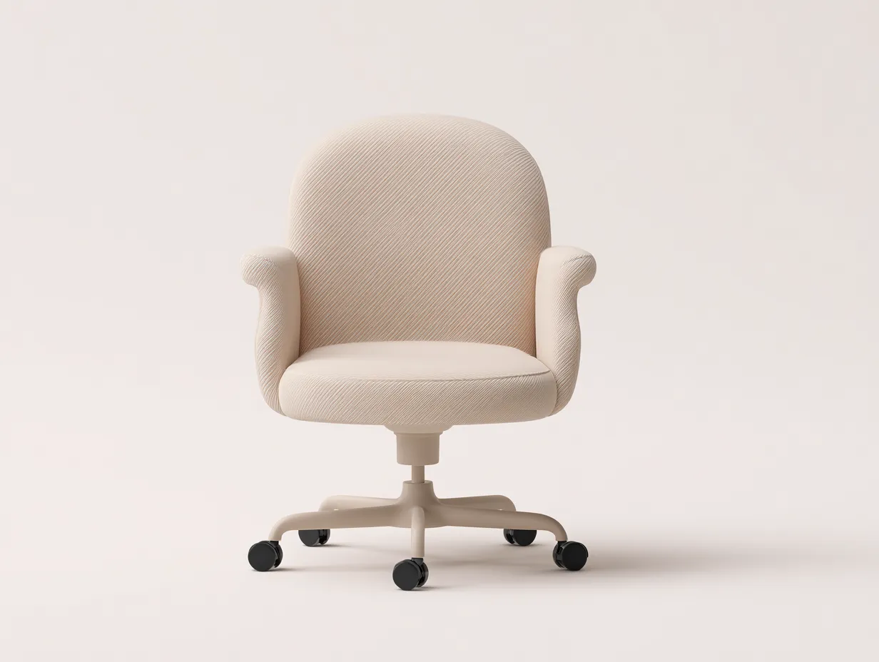 Silla de oficina tapizada 61 x 64 x 91 cm - beige - giratoria con ruedas - diseño curvo para despacho y estudio-Noriiahaus