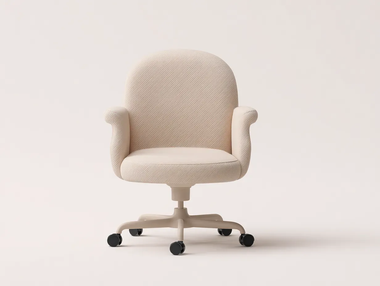 Silla de oficina tapizada 61 x 64 x 91 cm - beige - giratoria con ruedas - diseño curvo para despacho y estudio-Noriiahaus