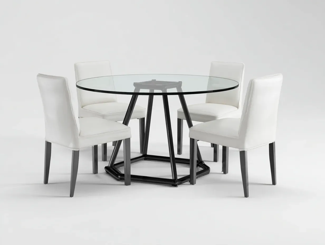 Conjunto de mesa de comedor redonda con sobre de vidrio y 4 sillas - mesa 120x120x75 cm - transparente y blanco y negro - para comedor - estilo contemporáneo elegante-Noriiahaus