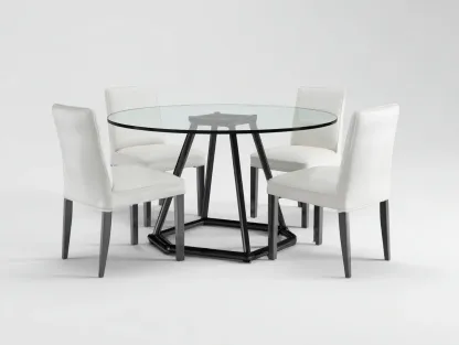 Conjunto de mesa de comedor redonda con sobre de vidrio y 4 sillas - mesa 120x120x75 cm - transparente y blanco y negro - para comedor - estilo contemporáneo elegante-Noriiahaus