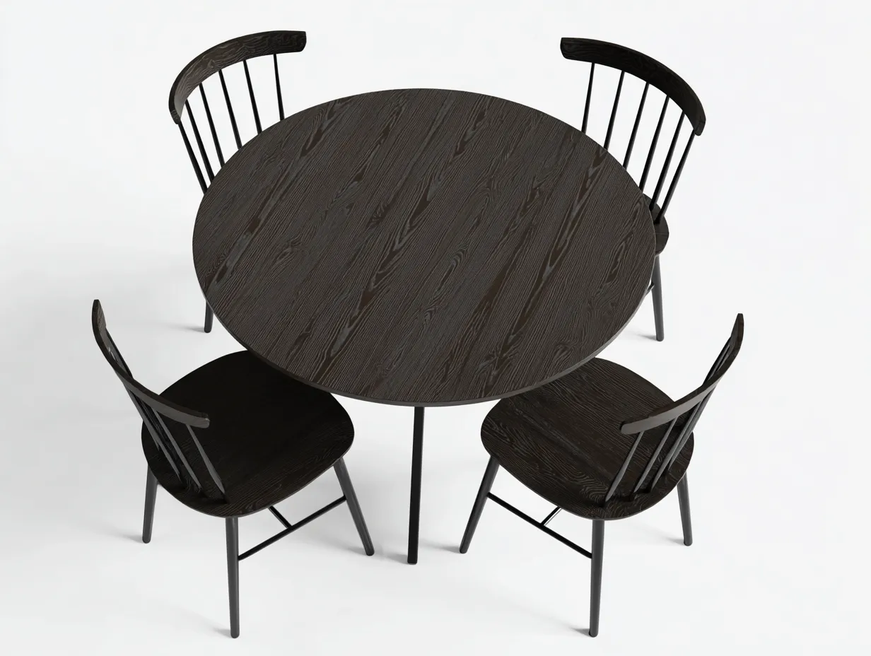 Conjunto de mesa y sillas de comedor de madera y metal - mesa 110x110x75 cm - negro y marrón oscuro - para comedor - estilo nórdico-Noriiahaus