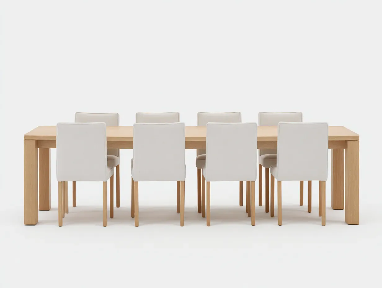Conjunto de comedor con mesa rectangular y 8 sillas tapizadas - mesa 180x90x75 cm - roble claro y beige crema - para comedor - estilo actual-Noriiahaus