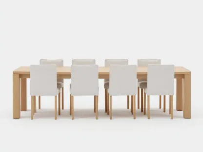 Conjunto de comedor con mesa rectangular y 8 sillas tapizadas - mesa 180x90x75 cm - roble claro y beige crema - para comedor - estilo actual-Noriiahaus