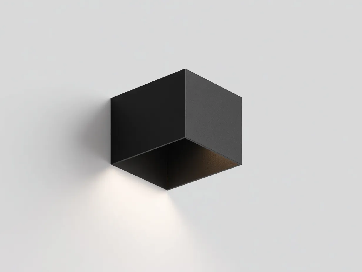 Aplique cuadrado de exterior de aluminio 12x12x12 cm - negro - diseño minimalista con luz dirigida-Noriiahaus