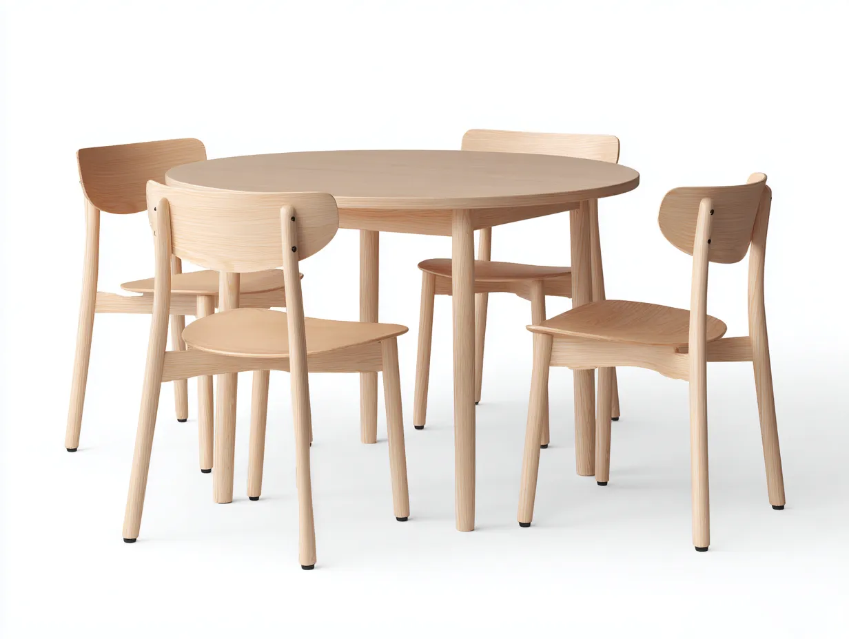 Conjunto de mesa de comedor de madera clara con 4 sillas - mesa 118x118x75 cm - fresno claro - para comedor diario - estilo nórdico natural-Noriiahaus