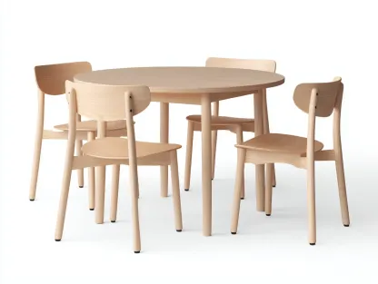 Conjunto de mesa de comedor de madera clara con 4 sillas - mesa 118x118x75 cm - fresno claro - para comedor diario - estilo nórdico natural-Noriiahaus