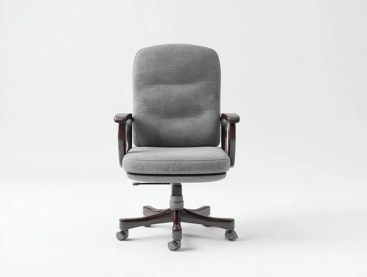 Silla de oficina de tela con acabado madera 66 x 70 x 108 cm - gris y marrón oscuro - giratoria regulable en altura con ruedas - diseño clásico para despacho-Noriiahaus