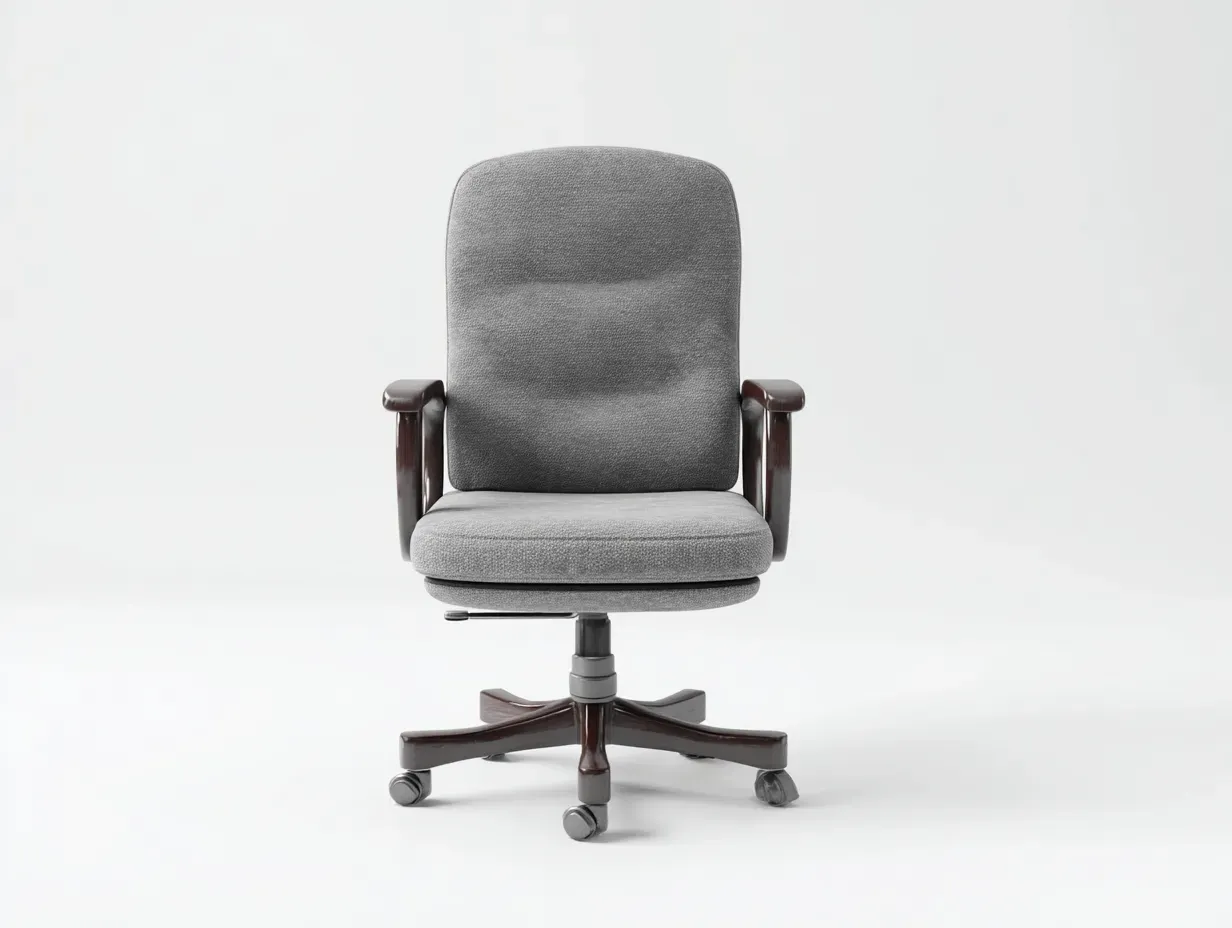 Silla de oficina de tela con acabado madera 66 x 70 x 108 cm - gris y marrón oscuro - giratoria regulable en altura con ruedas - diseño clásico para despacho-Noriiahaus