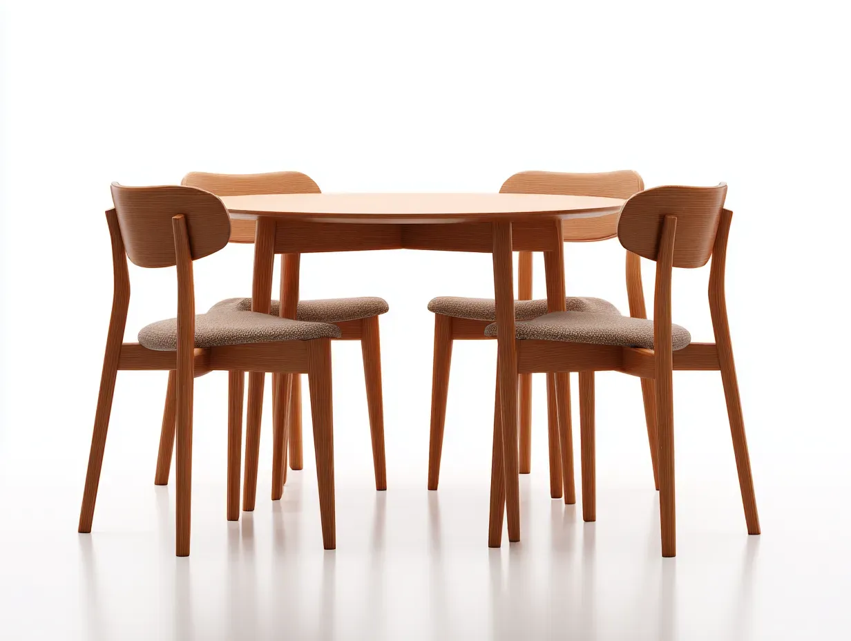 Conjunto de mesa de comedor redonda con 4 sillas - mesa 115x115x75 cm - madera natural y beige - para comedor - estilo contemporáneo-Noriiahaus