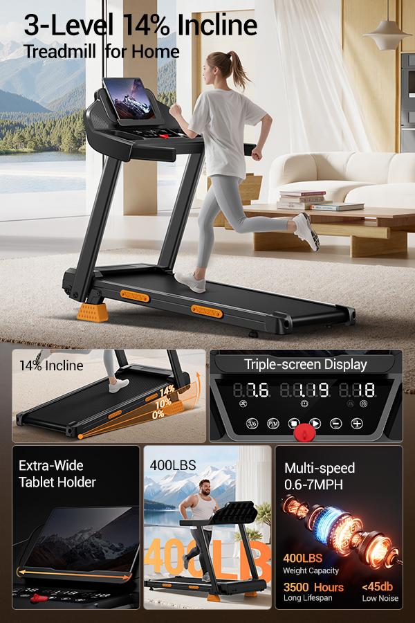 3-in-1 Foldable Treadmill with Incline, Folding Treadmill for Home, 3HP Electric Running Machine, Quiet Running Machine for Office Gym, Screen Display