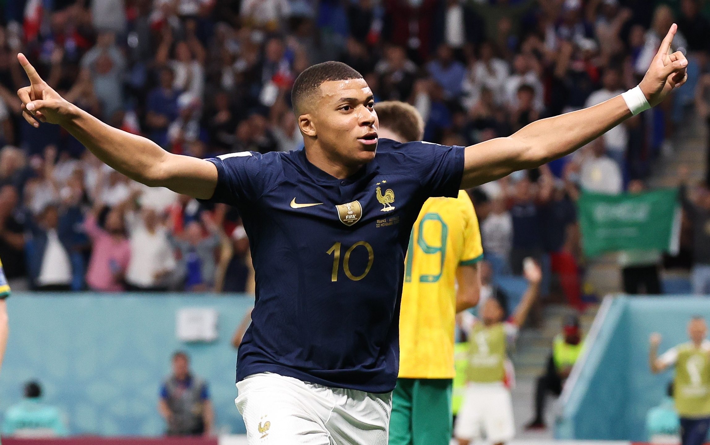 Mbapp&eacute; celebrating during the World Cup
