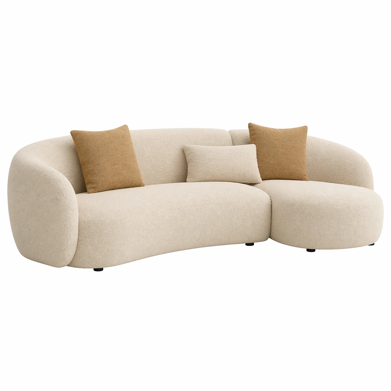 Sofá Curvo Modular de 2 Plazas con Chaise Longue en Beige Crema Elegante-loftvia