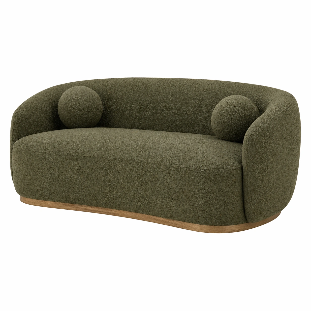 Sofá curvo de 5 plazas con chaise longue, dise?o moderno en tela bouclé verde oliva-loftvia