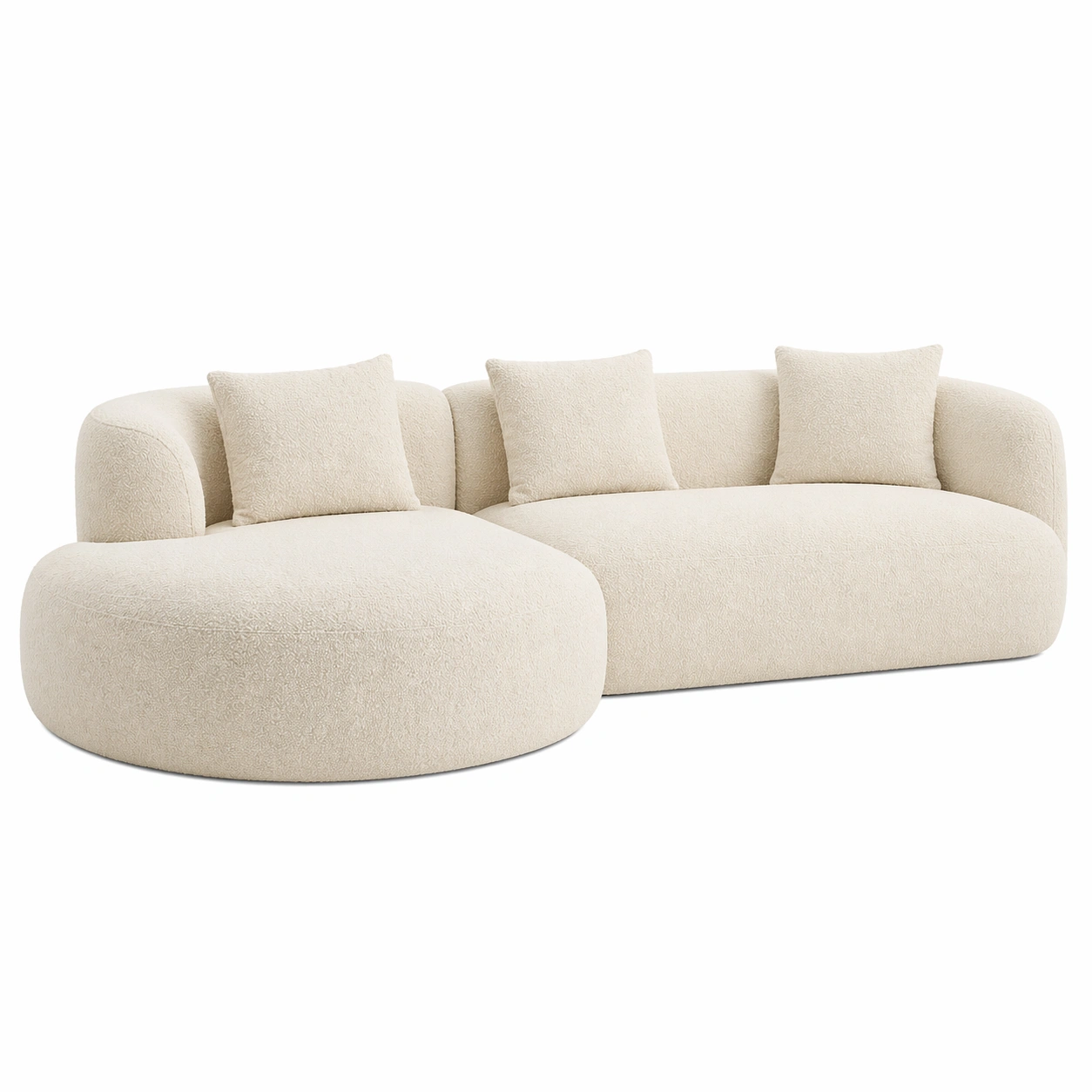 Sofá modular curvo de 3 plazas con chaise longue en beige crema-loftvia