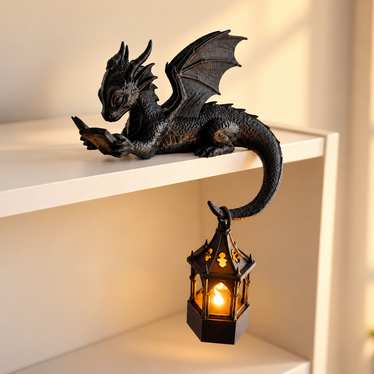 🐉Last Day 60% OFF - Reading Dragon Shelf Decor with LED Lantern