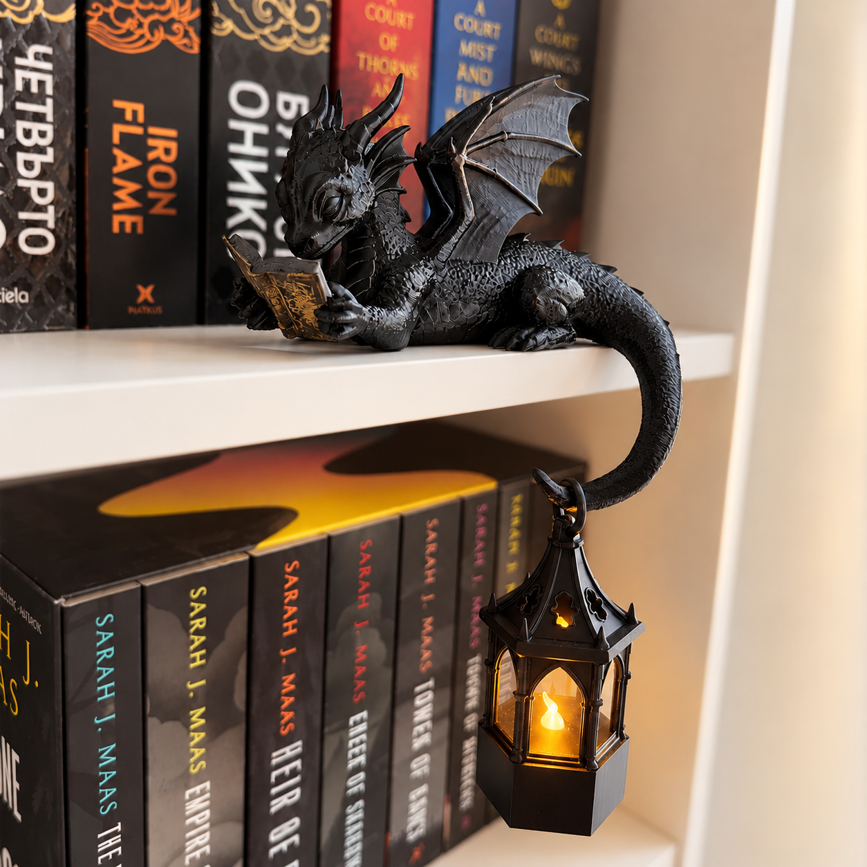 🐉Last Day 60% OFF - Reading Dragon Shelf Decor with LED Lantern