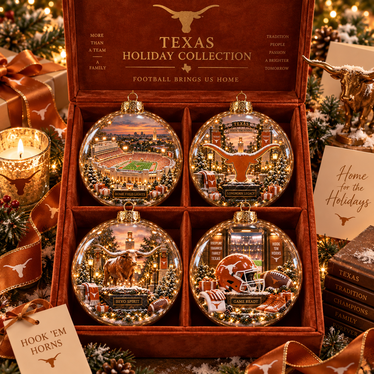 🏈🎄 Hook ’Em – Light-Up College Football Heritage Christmas Ornament