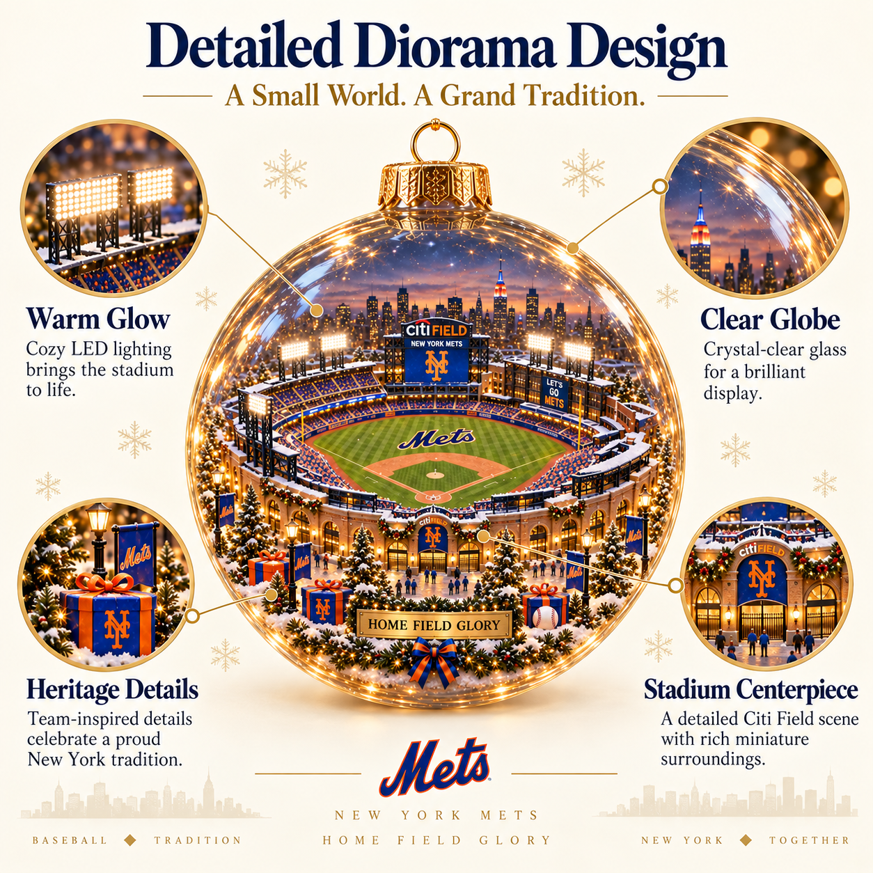 🧡💙 Baseball Brings Us Together — Light-Up Baseball Diorama Ornament