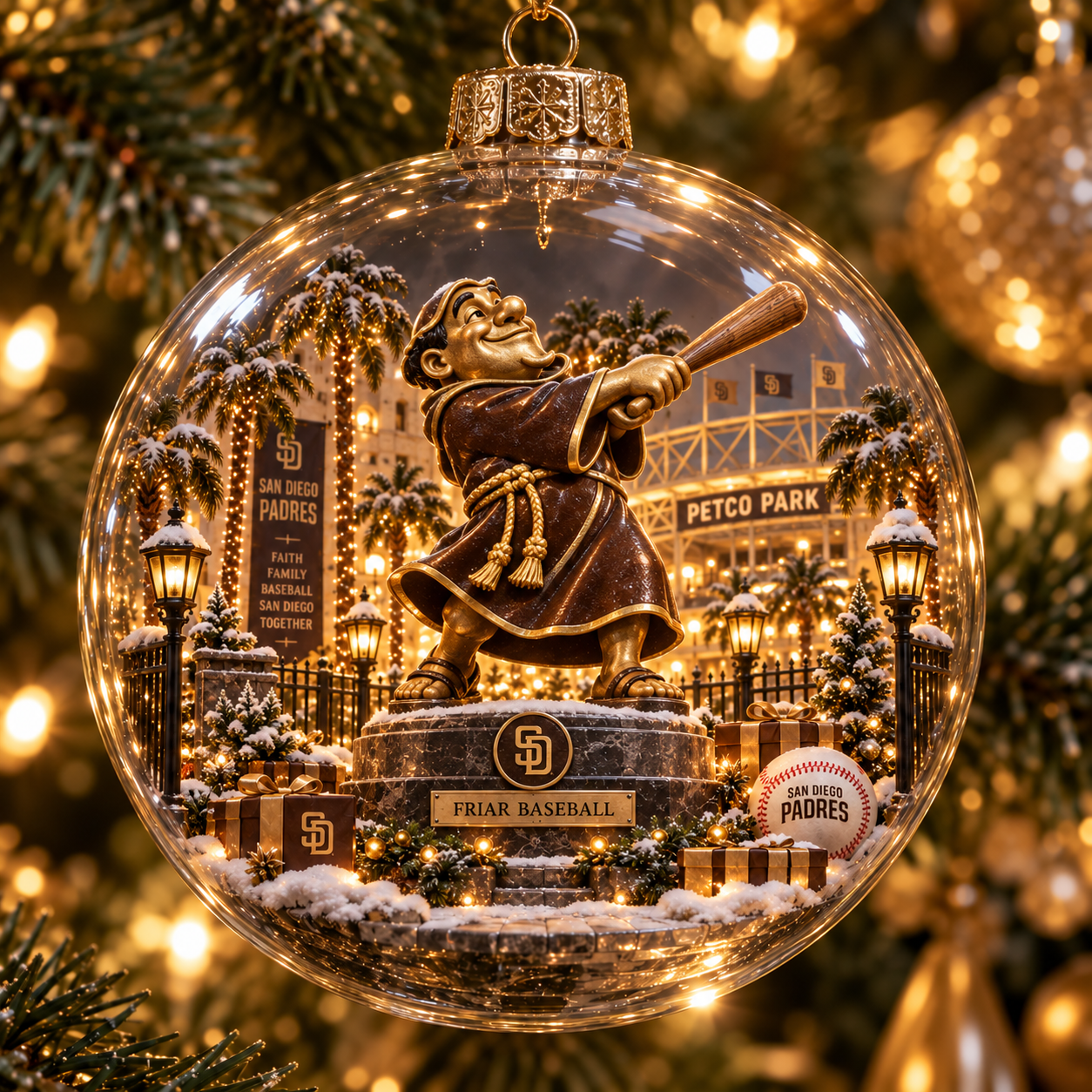 ⚾🎄 Faith. Family. Baseball. – Light-Up Baseball Heritage Christmas Ornament