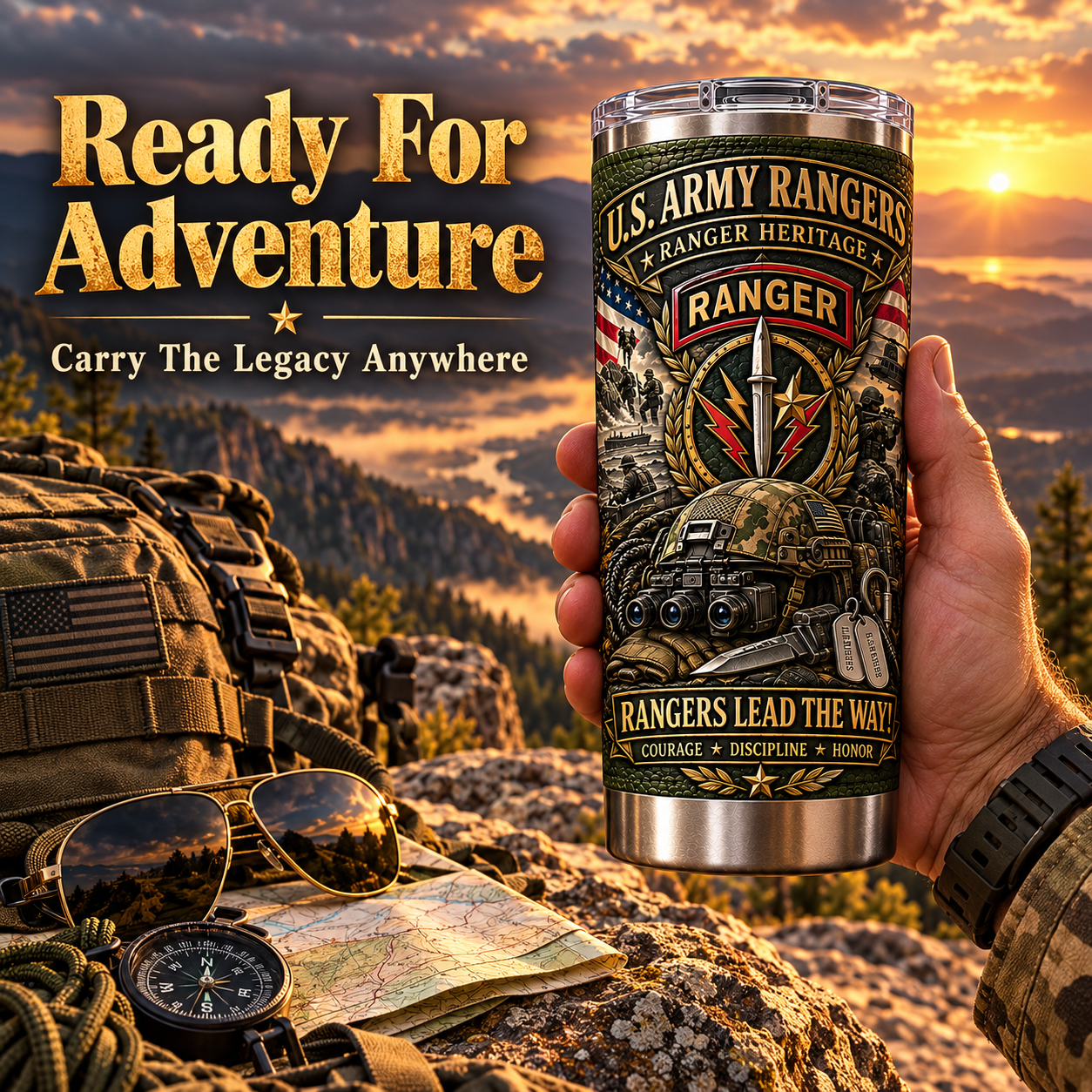 🔥 Limited-Time Offer — U.S. Army Rangers “Rangers Lead the Way!” Heritage Insulated Travel Tumbler