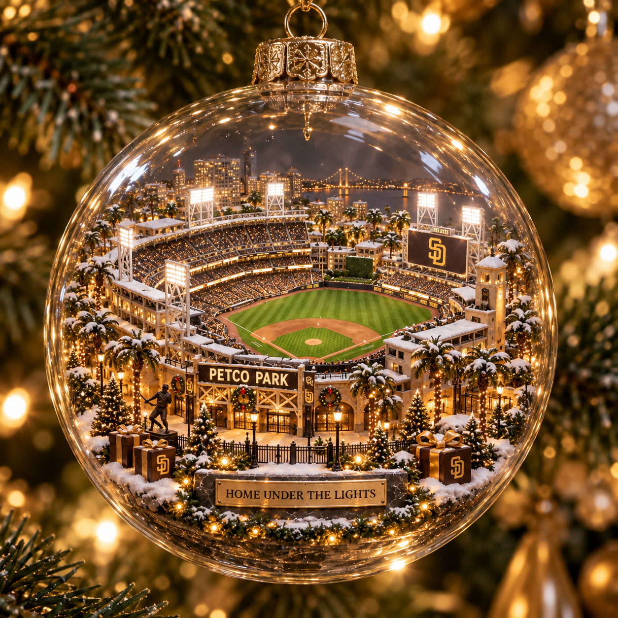 ⚾🎄 Faith. Family. Baseball. – Light-Up Baseball Heritage Christmas Ornament