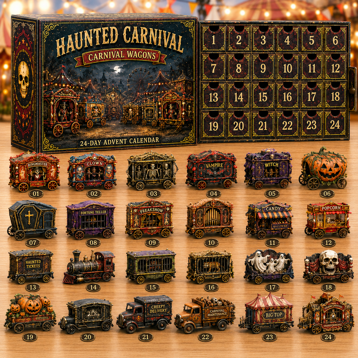 2026 Haunted Carnival Advent Calendar – 24 Collectible Miniatures, 4 Dark Carnival Styles