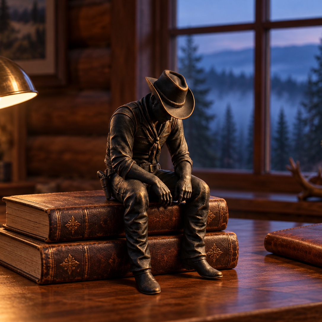 The Quiet Cowboy Figurine – Western Sitting Cowboy Sculpture for Home & Ranch Decor
