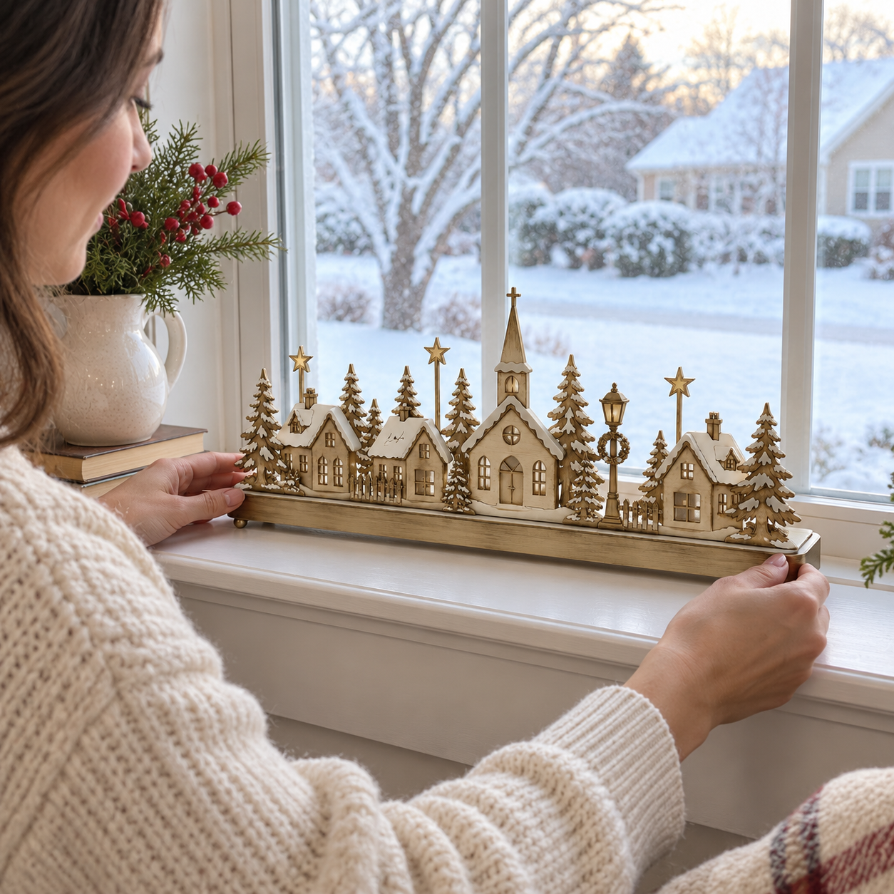 Pre-Lit Christmas Village Window Sill Light