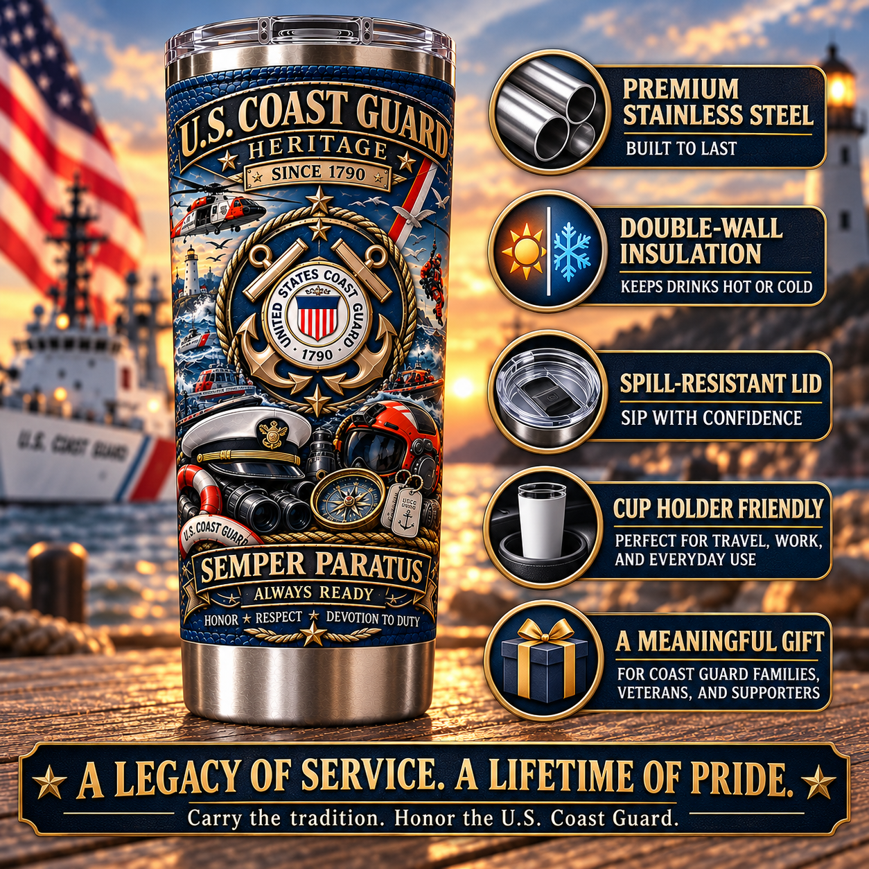 🔥 Limited-Time Offer — U.S. Coast Guard Heritage “Semper Paratus” Insulated Travel Tumbler