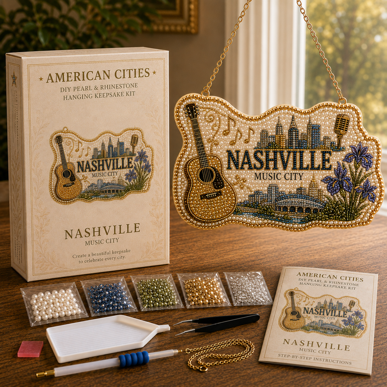🏙️ American Cities Pearl & Rhinestone Hanging Keepsake DIY Kit
